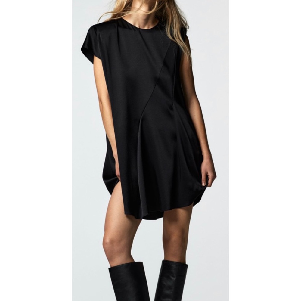 NWT ZARA ASYMMETRICAL SLEEVE SATIN MINI SWING DRESS SZ XL